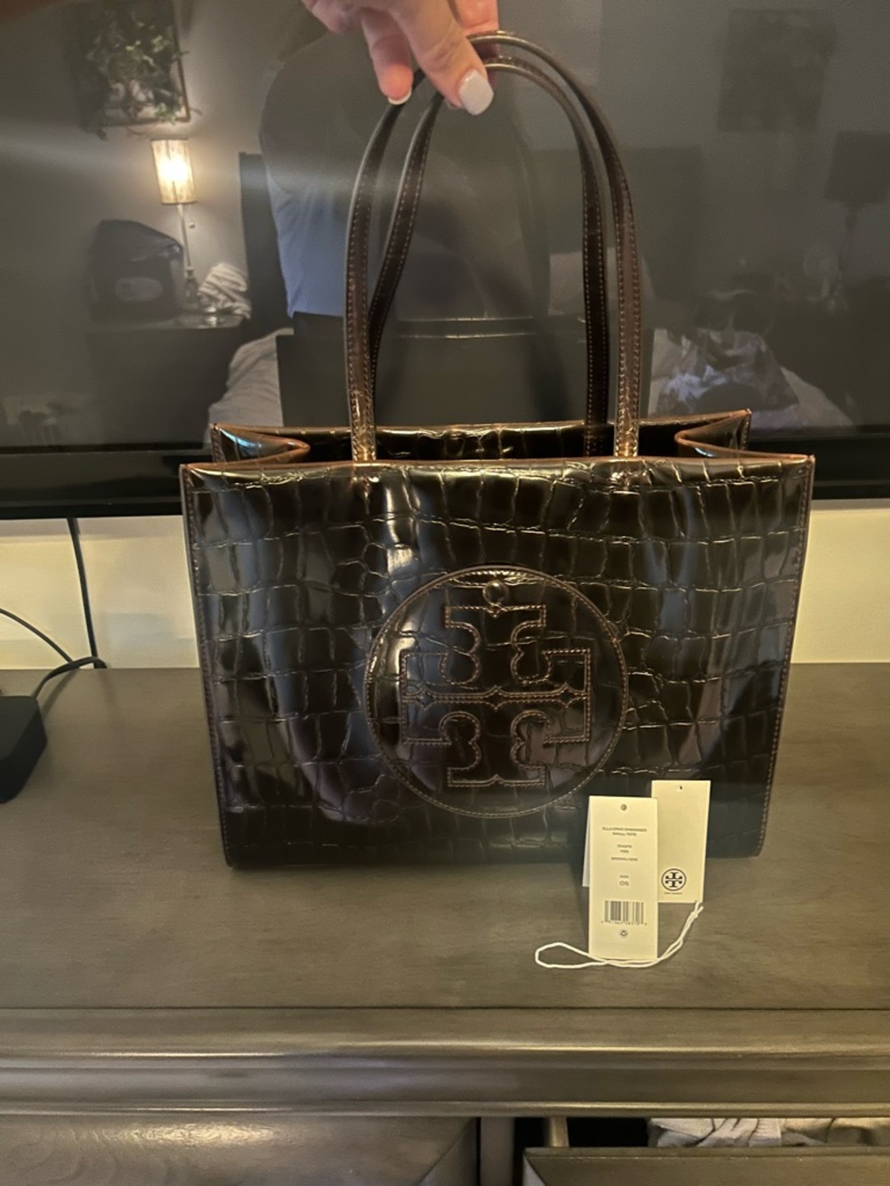 NWOT TORY BURCH ELLA croc embossed small tote. - Picture 8 of 16